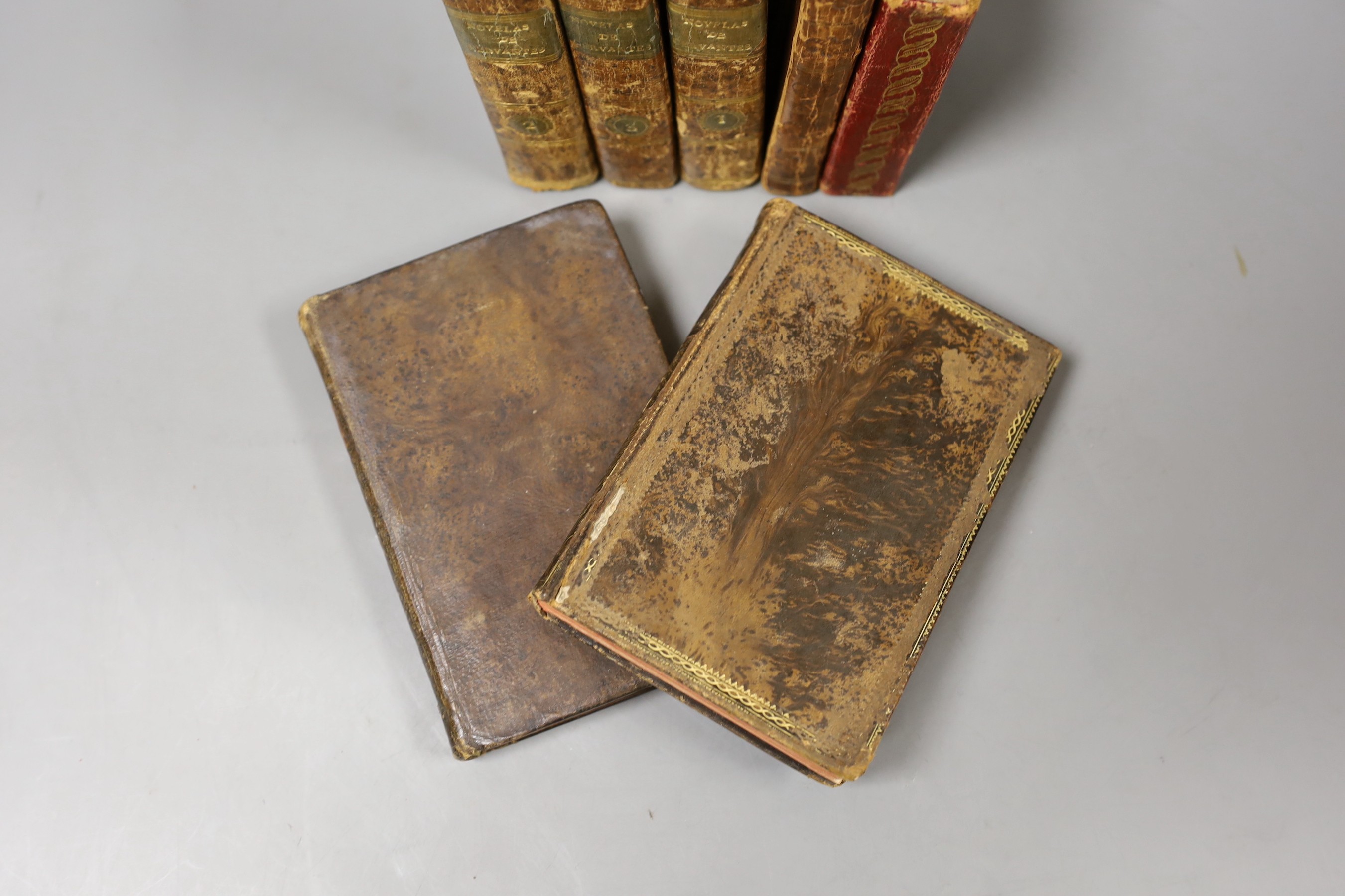 Kalendario Manual y Guia de Forasteros en Madrid, 24mo, red morocco, with coloured engraved map of Spain, lacking portraits, 1817, bound with Estado Militar de Espana, lacking map of Madrid, 1817; Enrique, Jacobo Bernard